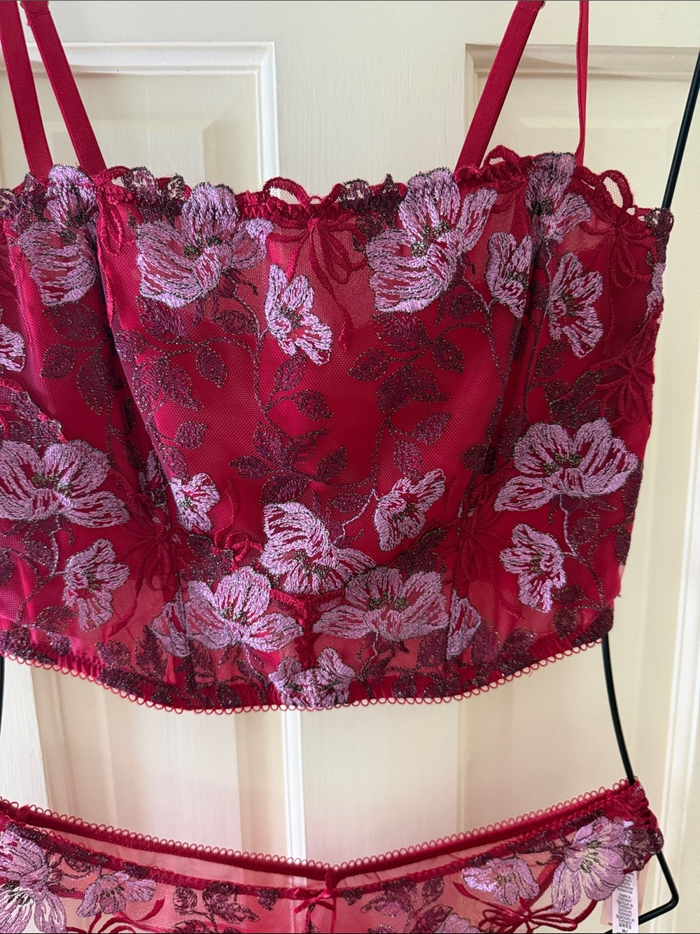 Victoria's Secret Red & Lavender Floral Embroidered Corset Set - Picture 5 of 8